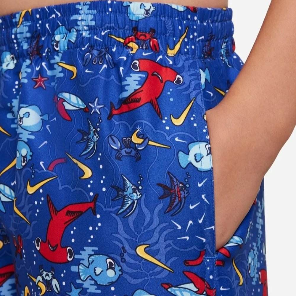Nike Swim Boys Size Small Sea Friends 8" Swimming Trunk Shorts Blue / Red NEW - Picture 4 of 6